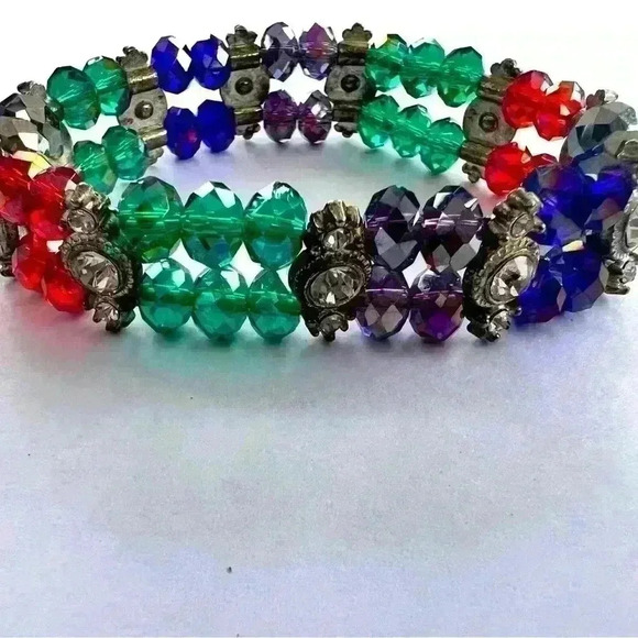 Jeweltone Stretch Facetted Bead Bracelet stone Spacers - Picture 2 of 3